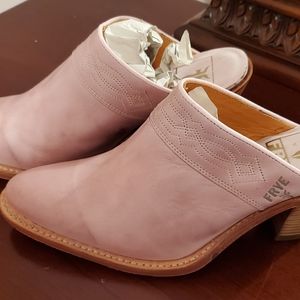 Frye Mustang Mule Pink Nubuck Clog Booties